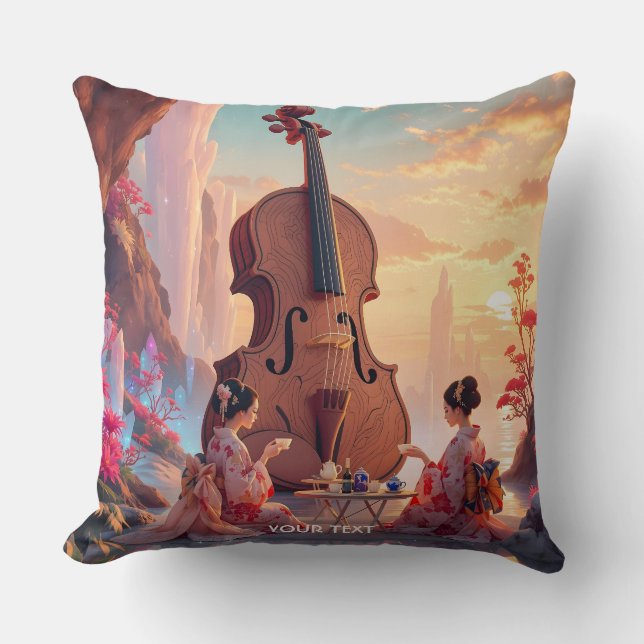 Fantasy Cute Violin Girls Tea Cushion (Front)