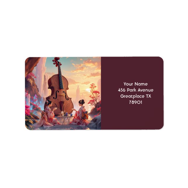 Fantasy Cute Violin Girls Tea Label (Front)