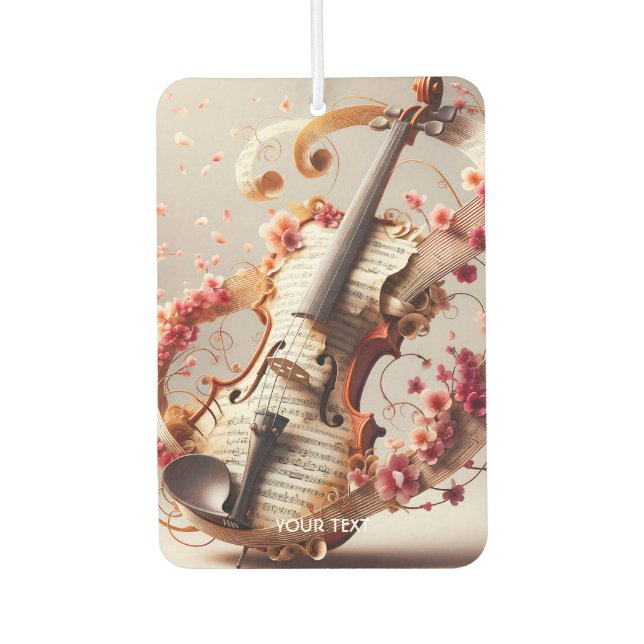 Fantasy Cute Violin Notes Flowers Car Air Freshener (Front)