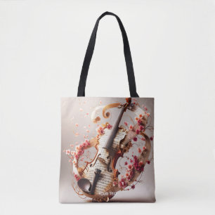 Fantasy Cute Violin Notes Flowers Tote Bag