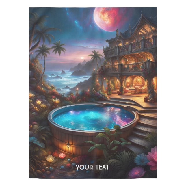 Fantasy Cute Vivid Beach Flowers Sunset Tablecloth (Front)