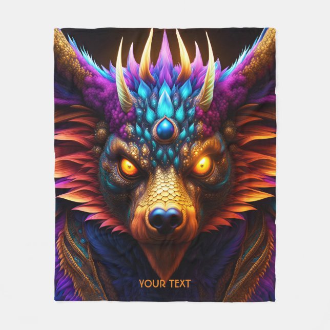 Fantasy Cute Vivid Bear Dragon Rainbow Fleece Blanket (Front)