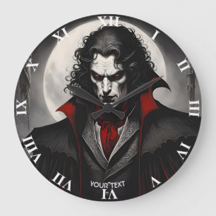 Fantasy Cute Vivid Black White Gothic Large Clock