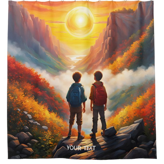 Fantasy Cute Vivid Boys Sun River Shower Curtain (Front)
