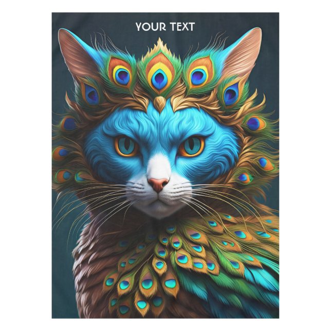 Fantasy Cute Vivid Cat Peacock Mix Tablecloth (Front)