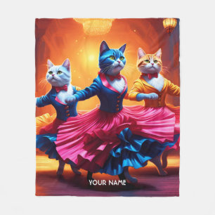 Fantasy Cute Vivid Cats Dancing Cancan Fleece Blanket