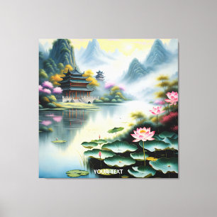 Fantasy Cute Vivid Chinese Lake Watercolor Canvas Print