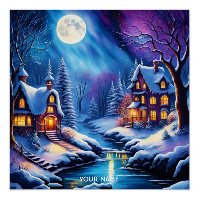 Fantasy Cute Vivid Christmas Winter Night Poster (Front)