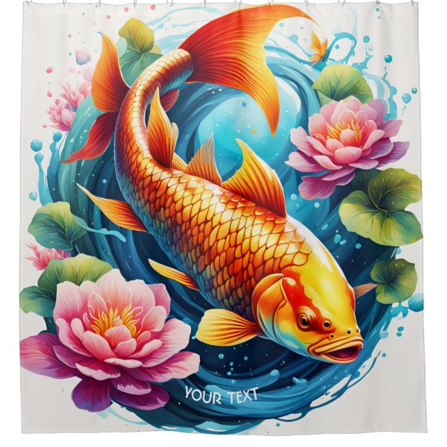 Fantasy Cute Vivid Fish Sea Flowers Shower Curtain (Front)