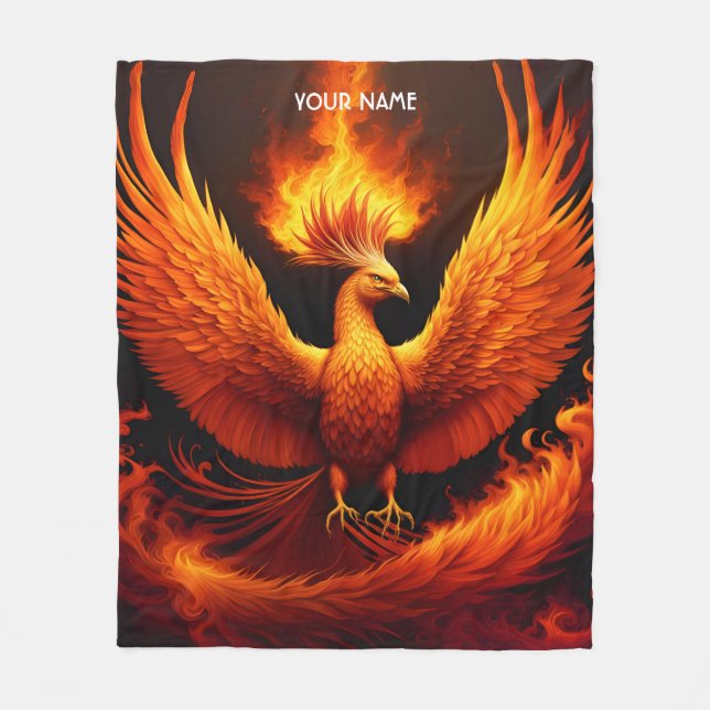 Fantasy Cute Vivid Flames Phoenix Bird Fleece Blanket (Front)