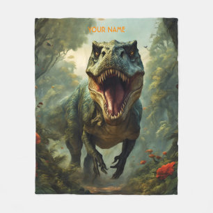 Fantasy Cute Vivid Flowers Majestic T-Rex Fleece Blanket