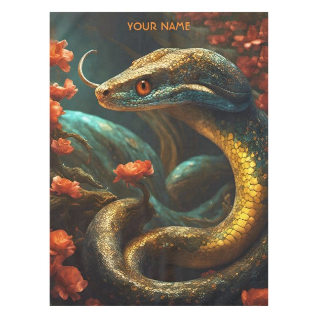 Fantasy Cute Vivid Flowers Mamba Serpent Tablecloth (Front)