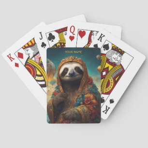 Fantasy Cute Vivid Flowers Royal Sloth Playing Cards