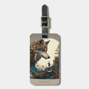 Fantasy Cute Vivid Flowers Wolf Wizard Luggage Tag