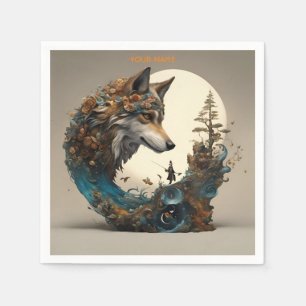 Fantasy Cute Vivid Flowers Wolf Wizard Napkin