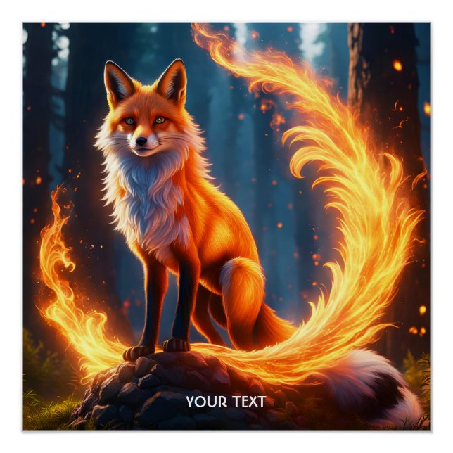 Fantasy Cute Vivid Fox Fire Forest Poster (Front)