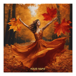 Fantasy Cute Vivid Girl Fall Forest Poster