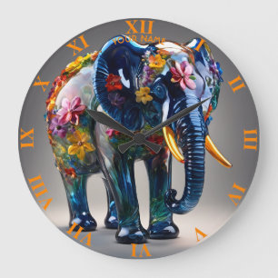 Fantasy Cute Vivid Glass Blown Elephant Large Clock