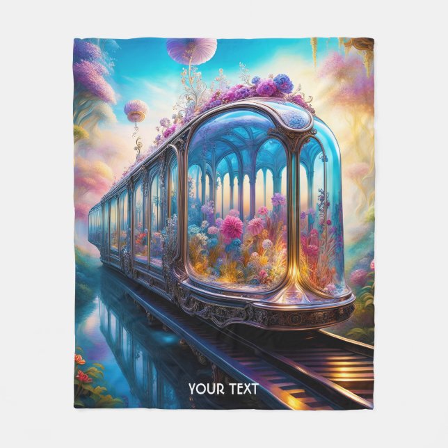 Fantasy Cute Vivid Glass Flowers Train Fleece Blanket (Front)