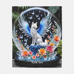 Fantasy Cute Vivid Glass Fox Flowers Fleece Blanket