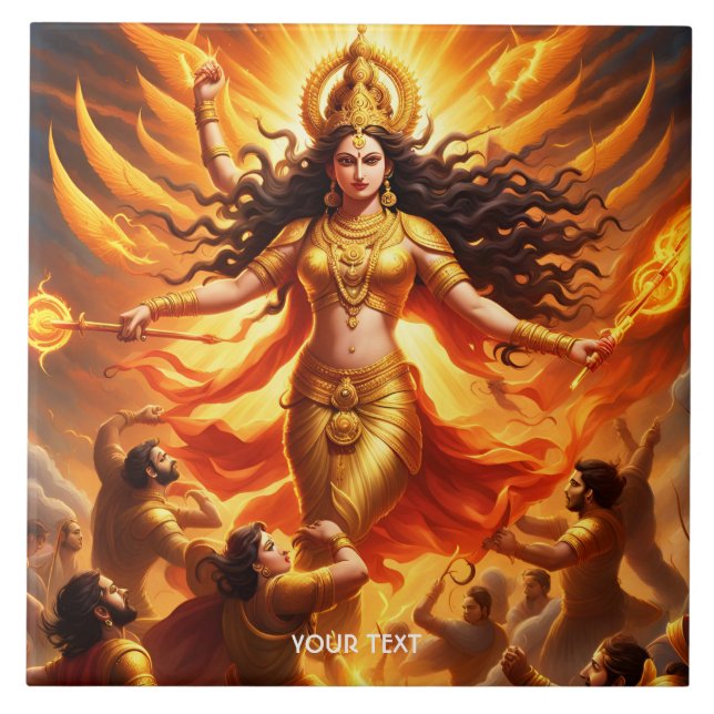 Fantasy Cute Vivid Goddess Durga Battle Tile (Front)