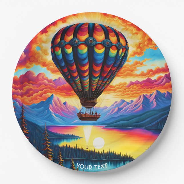 Fantasy Cute Vivid Hot Air Balloon Paper Plate (Front)