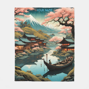 Fantasy Cute Vivid Japanese Antique Village Fleece Blanket
