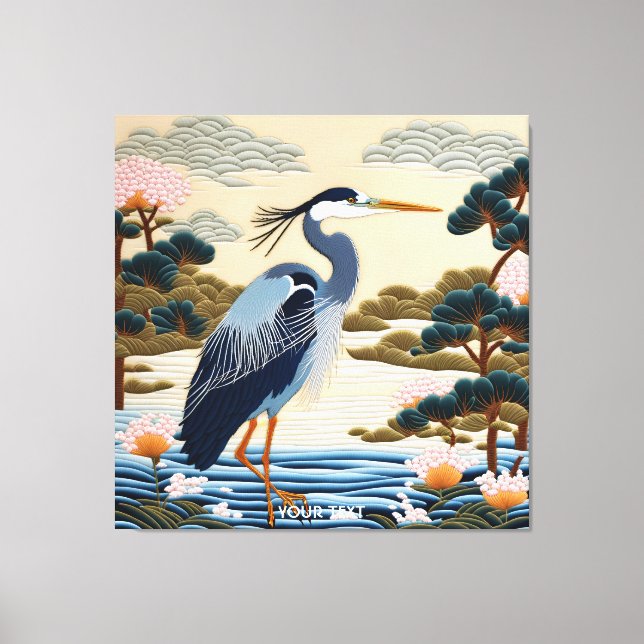 Fantasy Cute Vivid Japanese Heron Blue Canvas Print (Front)