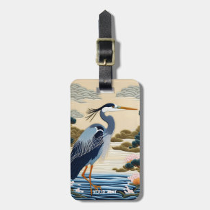 Fantasy Cute Vivid Japanese Heron Blue Luggage Tag
