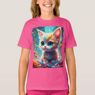 Fantasy Cute Vivid Kitten Colours Flowers T-Shirt