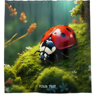 Fantasy Cute Vivid Ladybug Moss Summer Shower Curtain
