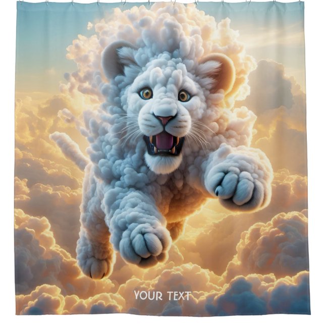 Fantasy Cute Vivid Leaping Cloud Lion Shower Curtain (Front)