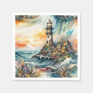 Fantasy Cute Vivid Lighthouse Cartoon Storm Napkin