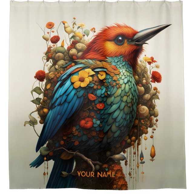 Fantasy Cute Vivid Majestic Bird Flowers Shower Curtain (Front)