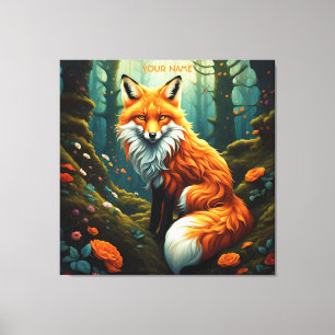 Fantasy Cute Vivid Majestic Fox Flowers Canvas Print