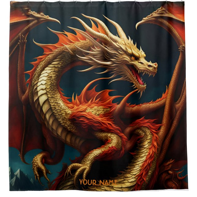 Fantasy Cute Vivid Majestic Great Dragon Shower Curtain (Front)
