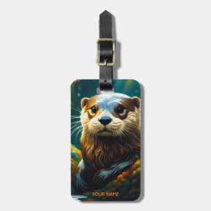 Fantasy Cute Vivid Majestic Otter Flowers Luggage Tag