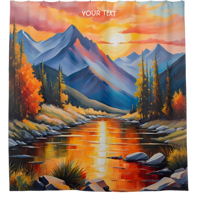 Fantasy Cute Vivid Mountains Gouache Style Shower Curtain (Front)