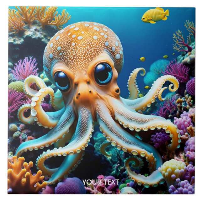 Fantasy Cute Vivid Octopus Sea Creatures Tile (Front)