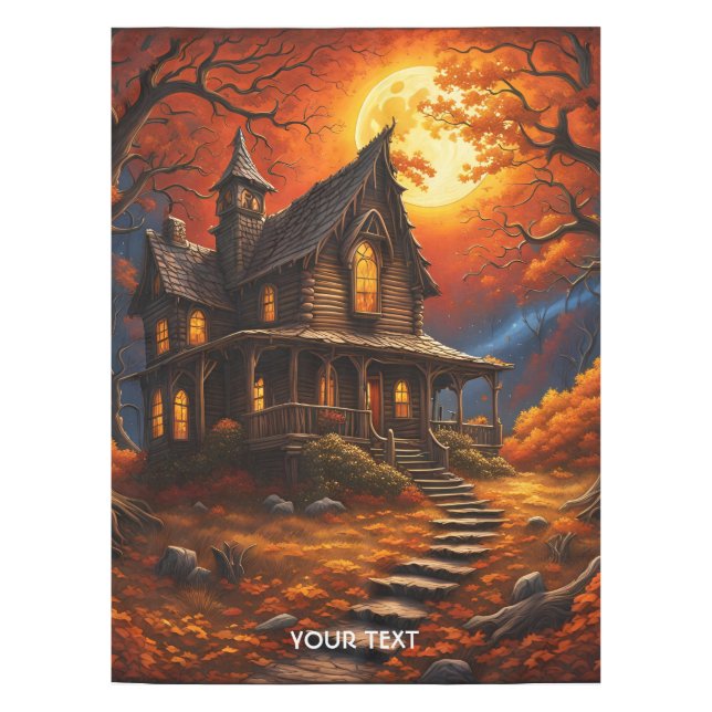Fantasy Cute Vivid Old Cabin Autumn Tablecloth (Front)