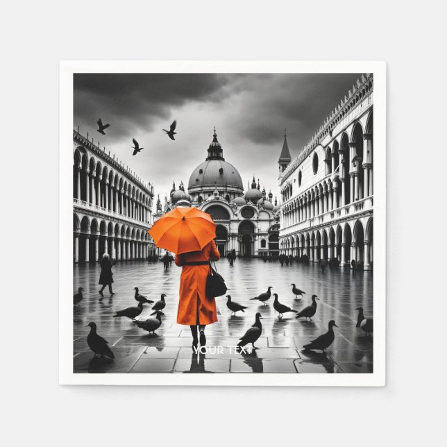 Fantasy Cute Vivid Orange Coat Venice Napkin (Front)