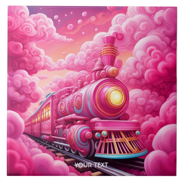 Fantasy Cute Vivid Pink Clouds Train Tile (Front)