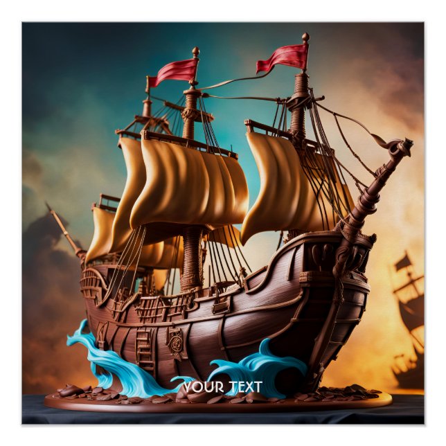 Fantasy Cute Vivid Pirate Ship Cake Poster (Front)