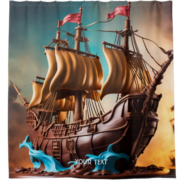 Fantasy Cute Vivid Pirate Ship Cake Shower Curtain (Front)