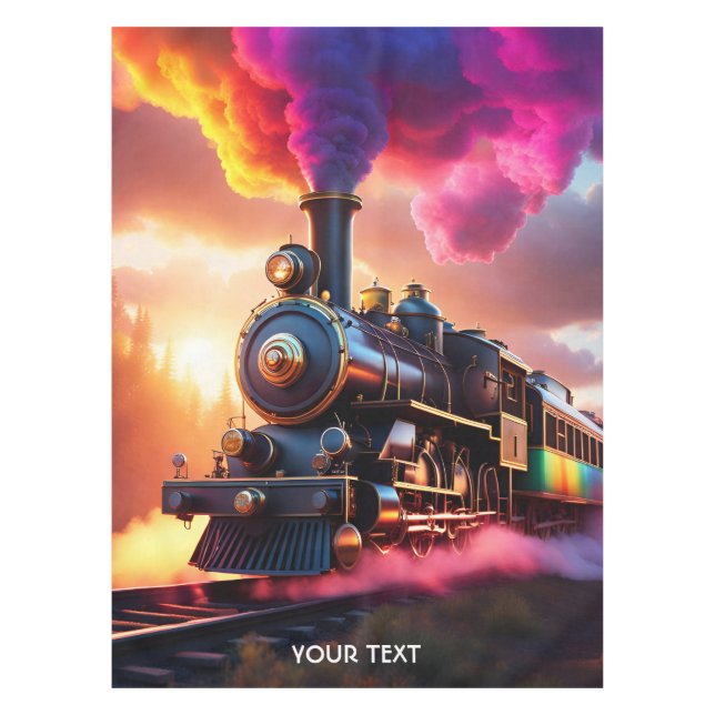 Fantasy Cute Vivid Rainbow Steampunk Train Tablecloth (Front)