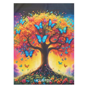 Fantasy Cute Vivid Rainbow Tree Butterflies Tablecloth