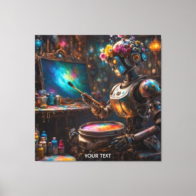 Fantasy Cute Vivid Robot With Paintbrush Canvas Print (Front)