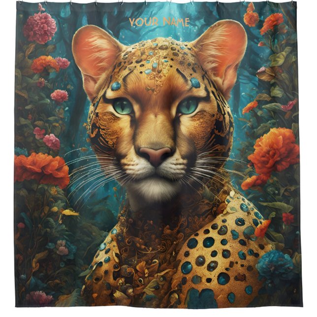 Fantasy Cute Vivid Romantic Big Cat Shower Curtain (Front)