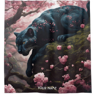 Fantasy Cute Vivid Romantic Panther Portrait Shower Curtain
