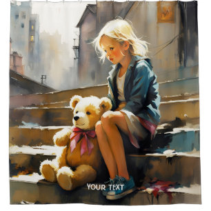 Fantasy Cute Vivid Sad Girl Bear Shower Curtain